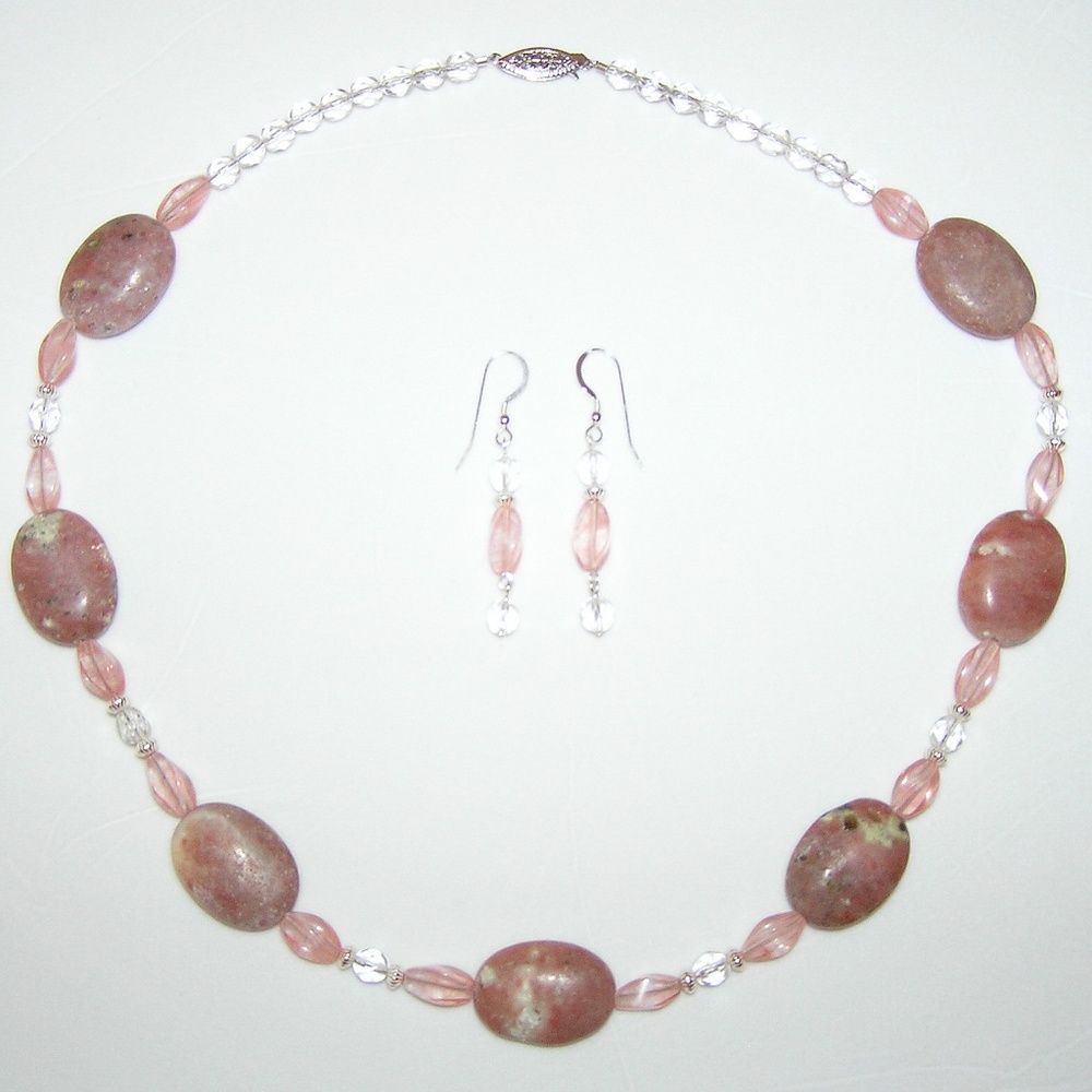 Lepidolite, Quartz & Crystal Sterling Necklace Set